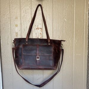 S-Zone Vintage Leather Tote Bag in dark brown